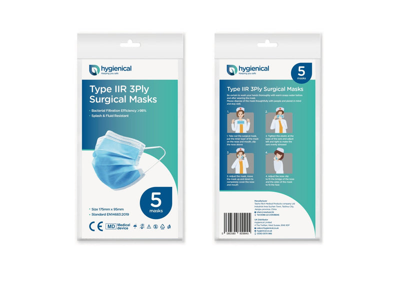 Hygienical IIR Surgical Masks - 5 Packs - Carton of 1000 masks - hygienical.co.uk